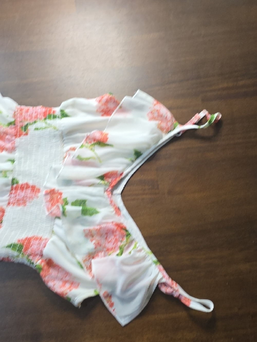Womens White Floral Ruffled Asymmetrical Dress - Pink Hydrangea Print - Picture 3 of 4